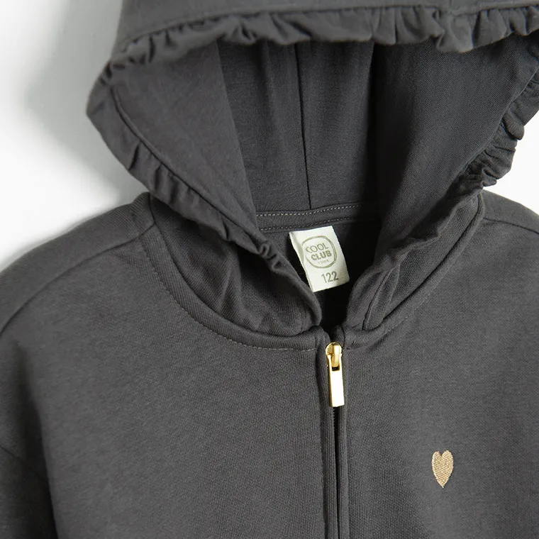 Cool Club, Bluza dziewczęca z kapturem, rozpinana, crop top, szara