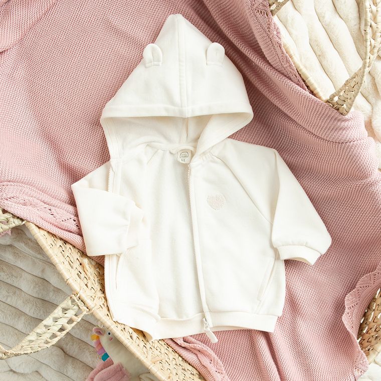 Cool Club, Bluza dziewczęca z kapturem, rozpinana, ocieplana, ecru