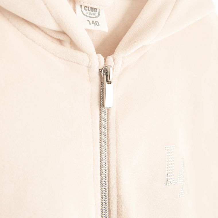 Cool Club, Bluza dziewczęca z kapturem, rozpinana, welurowa, beżowa
