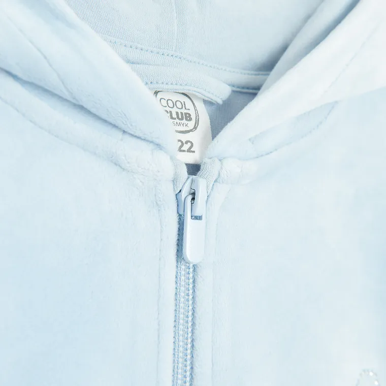 Cool Club, Bluza dziewczęca z kapturem, rozpinana, welurowa, niebieska
