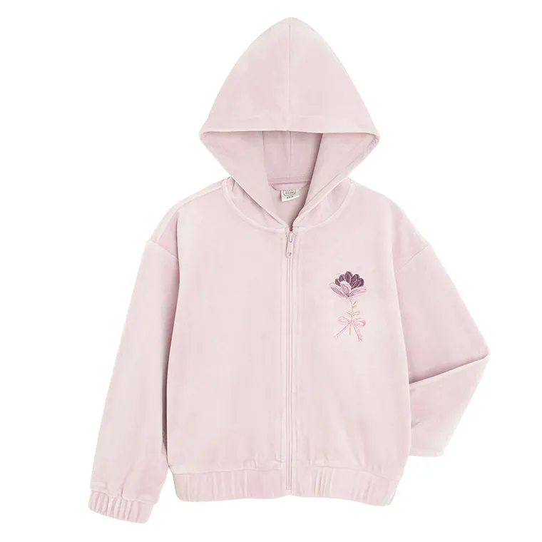 Cool Club, Bluza dziewczęca z kapturem, rozpinana, welurowa, różowa