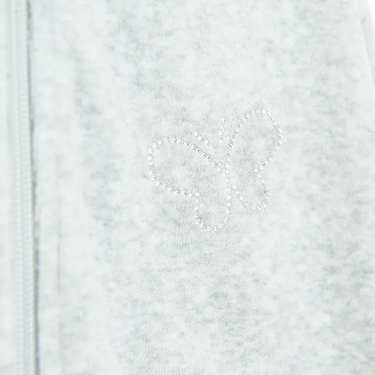 Cool Club, Bluza dziewczęca z kapturem, rozpinana, welurowa, szara