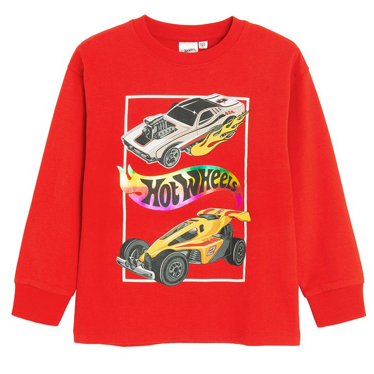 Cool Club, Bluzka chłopięca z długim rękawem, czerwona, Hot Wheels