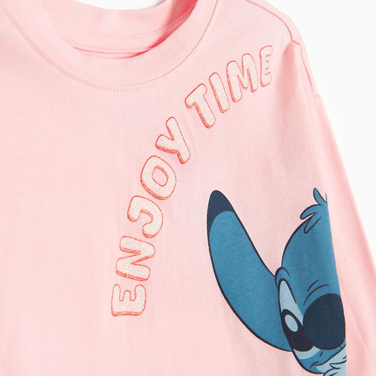 Cool Club, Bluzka dziewczęca z długim rękawem, crop top, różowa, Lilo i Stitch