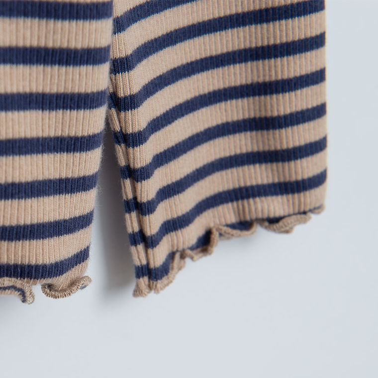 Cool Club, Bluzka dziewczęca z długim rękawem, prążkowana, beżowo-granatowa