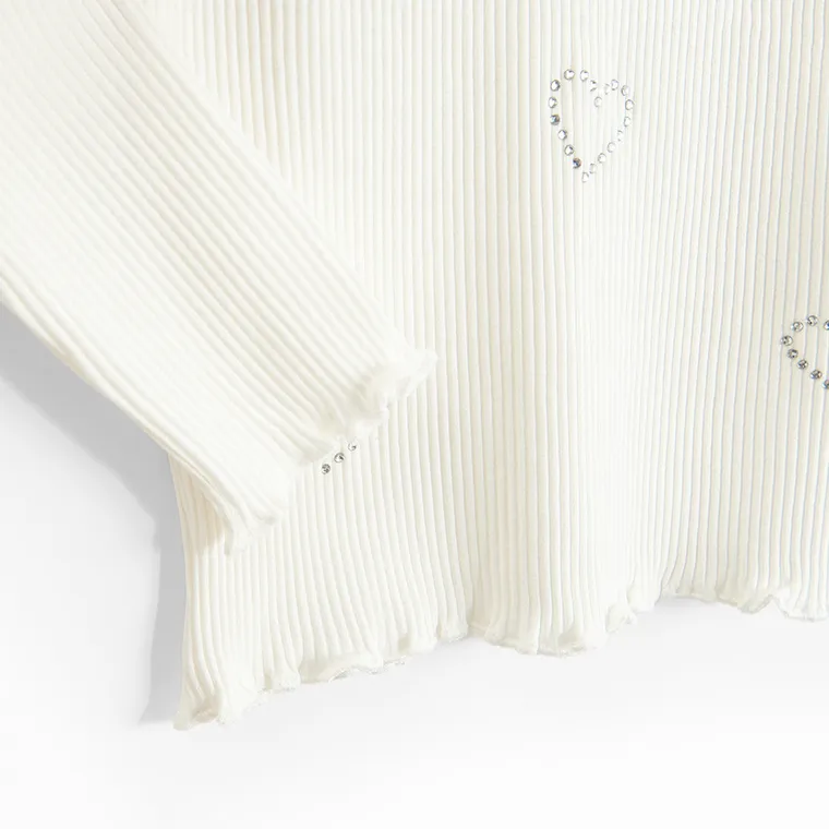 Cool Club, Bluzka dziewczęca z długim rękawem, prążkowana, biała