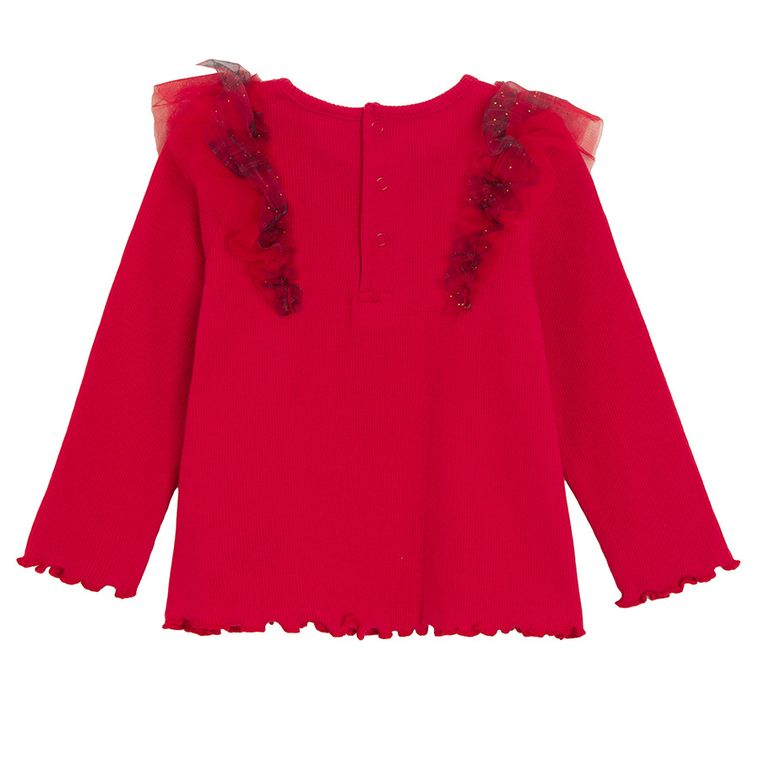 Cool Club, Bluzka dziewczęca z długim rękawem, prążkowana, czerwona