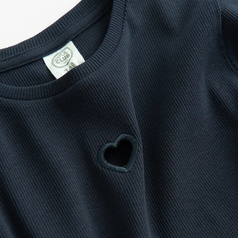 Cool Club, Bluzka dziewczęca z długim rękawem, prążkowana, granatowa