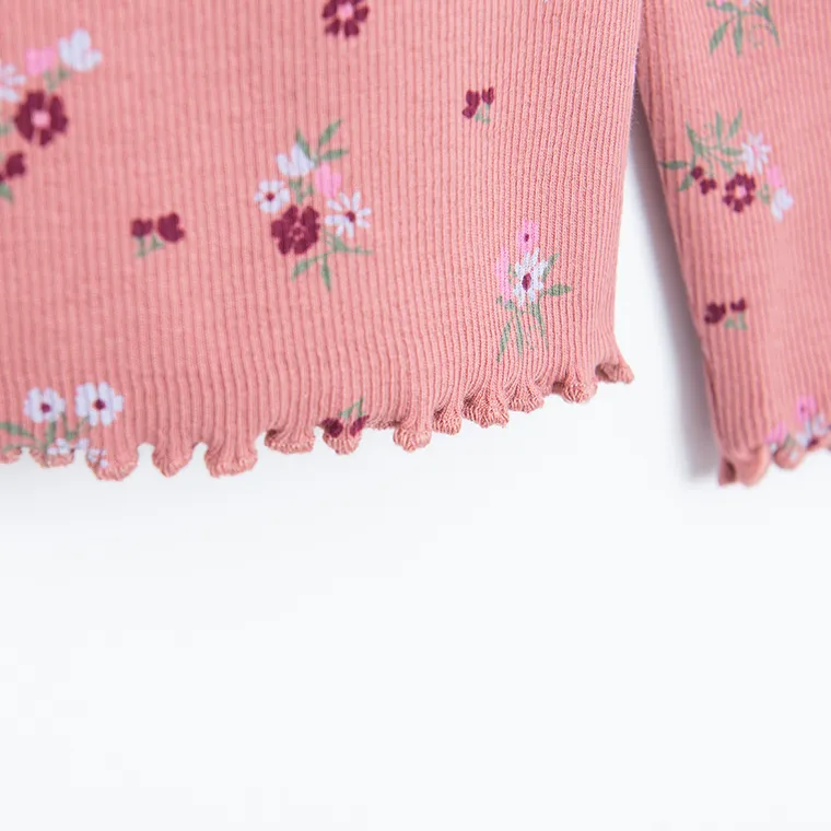 Cool Club, Bluzka dziewczęca z długim rękawem, prążkowana, różowa