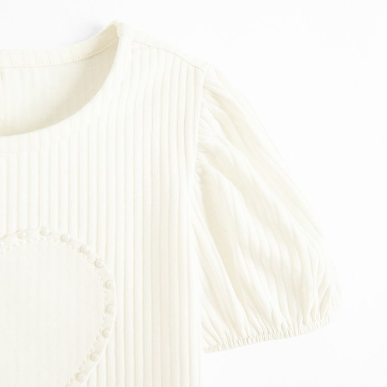 Cool Club, Bluzka dziewczęca z krótkim rękawem, prążkowana, biała
