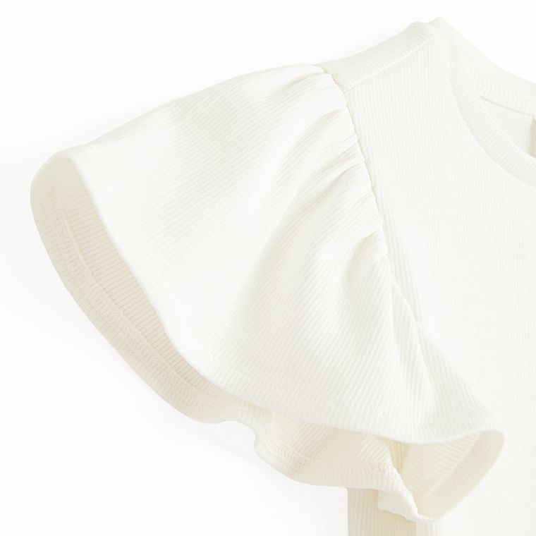 Cool Club, Bluzka dziewczęca z krótkim rękawem, prążkowana, prążkowana, biała