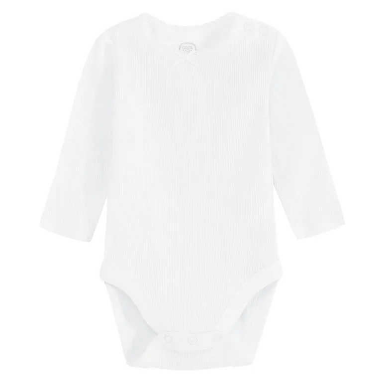 Cool Club, Body dziewczęce z długim rękawem, prążkowane, białe, różowe, zestaw, 2 szt.