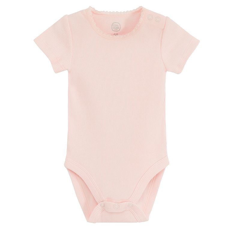 Cool Club, Body dziewczęce z krótkim rękawem, prążkowane, białe, różowe, zestaw, 2 szt.