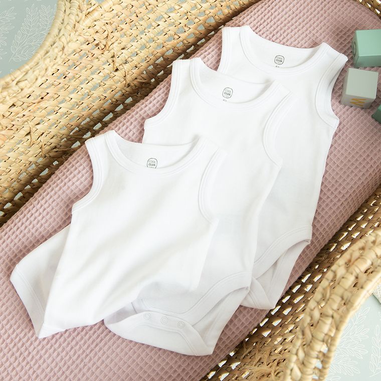 Cool Club, Body niemowlęce bez rękawów, białe, zestaw, 3 szt.