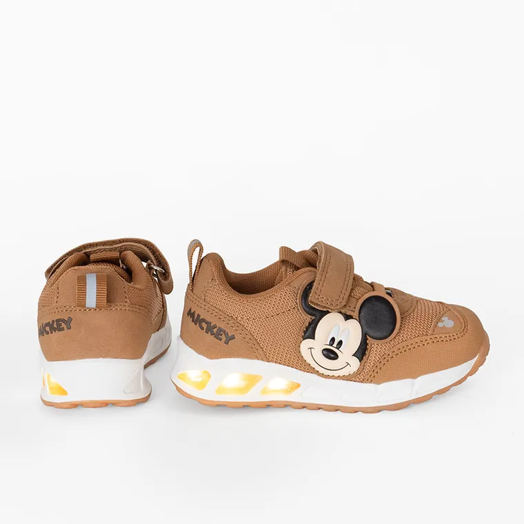Cool Club, Buty sportowe chłopięce, brązowe, świecąca podeszwa, Myszka Miki
