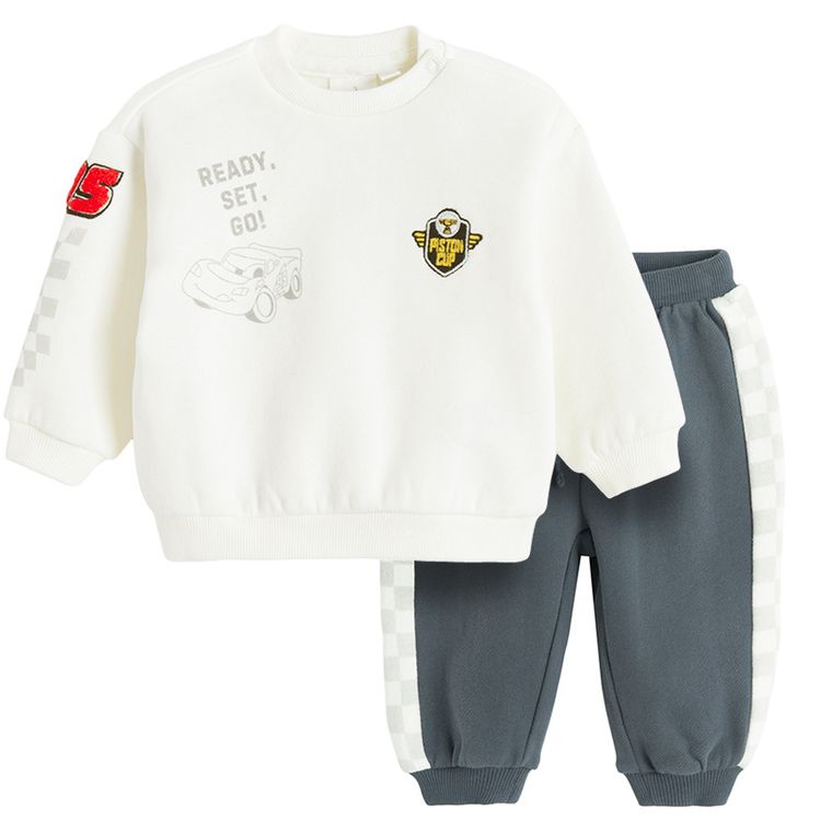 Cool Club, Dres chłopięcy, biało-niebieski, Auta