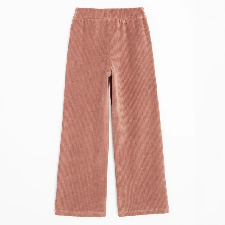 Cool Club, Jegginsy dziewczęce, wide, prążkowane, welurowe, ciemnoróżowe