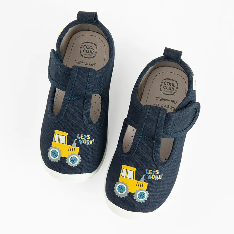 Cool Club, Kapcie chłopięce, niebieskie, skórzana wkładka, Zdrowa Stopa