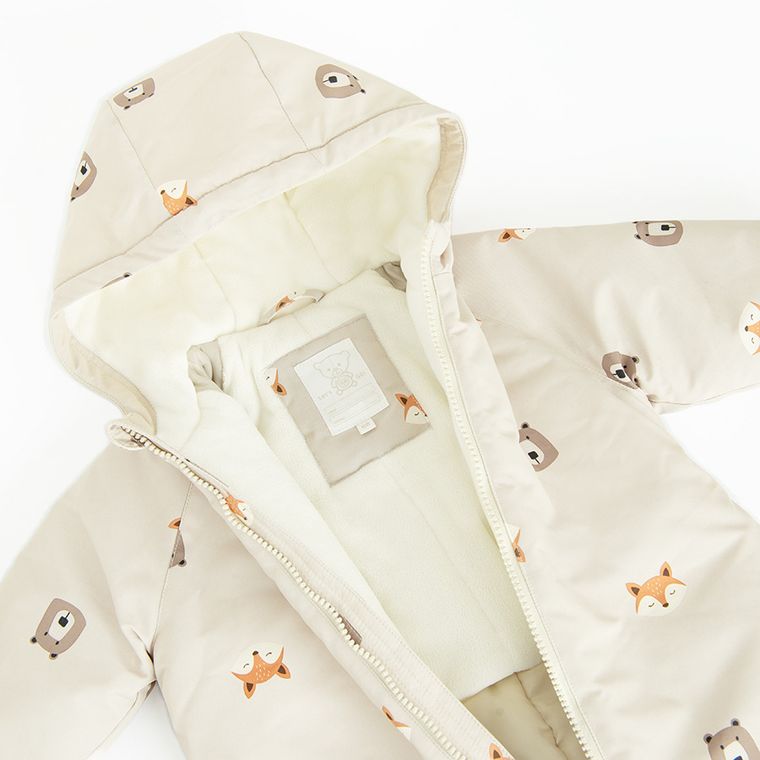 Cool Club, Kombinezon chłopięcy z kapturem, ocieplany, beżowy