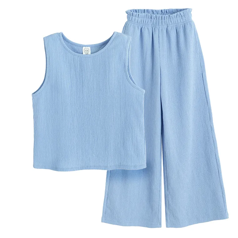 Cool Club, Komplet dziewczęcy, Bluzka bez rękawów, Spodnie materiałowe, wide, niebieski