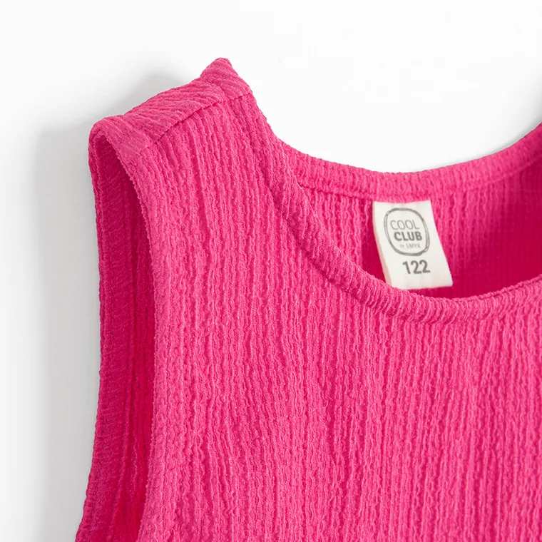 Cool Club, Komplet dziewczęcy, Bluzka bez rękawów, Spodnie materiałowe, wide, różowy