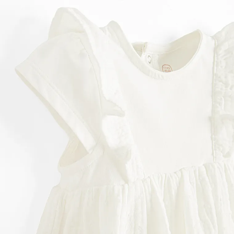 Cool Club, Komplet dziewczęcy, Body sukienka z krótkim rękawem, Kapelusz, muślin, biały