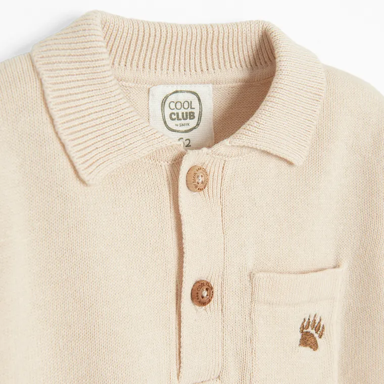 Cool Club, Koszulka polo chłopięca z długim rękawem, sweterkowa, beżowa