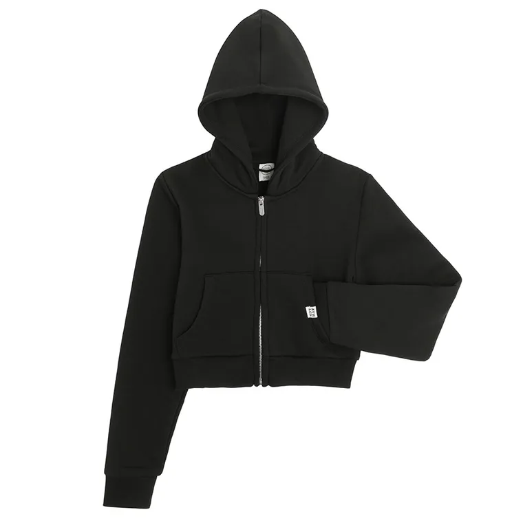 Cool Club, Krótka bluza dziewczęca z kapturem, rozpinana, czarna