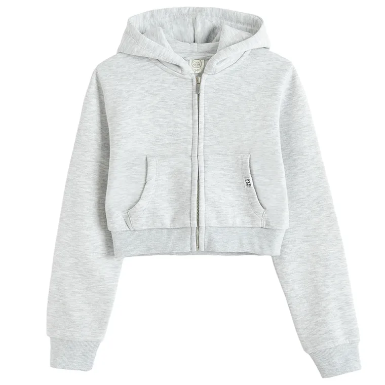 Cool Club, Krótka bluza dziewczęca z kapturem, rozpinana, szara