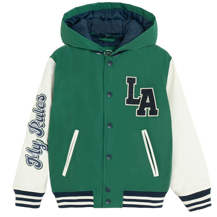 Cool Club, Kurtka bejsbolówka chłopięca z kapturem, oversize, zielona