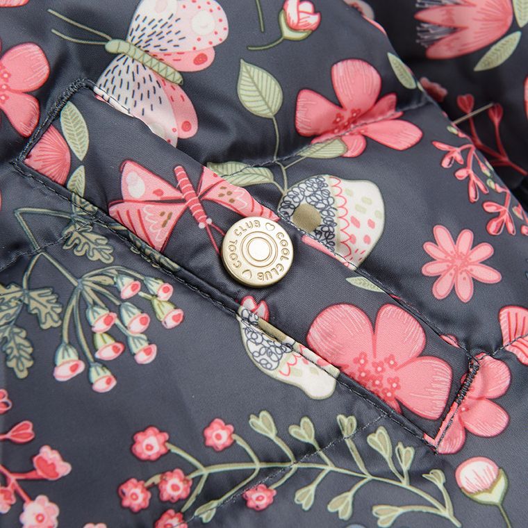 Cool Club, Kurtka dziewczęca z kapturem, grafitowa, puchowe wypełnienie