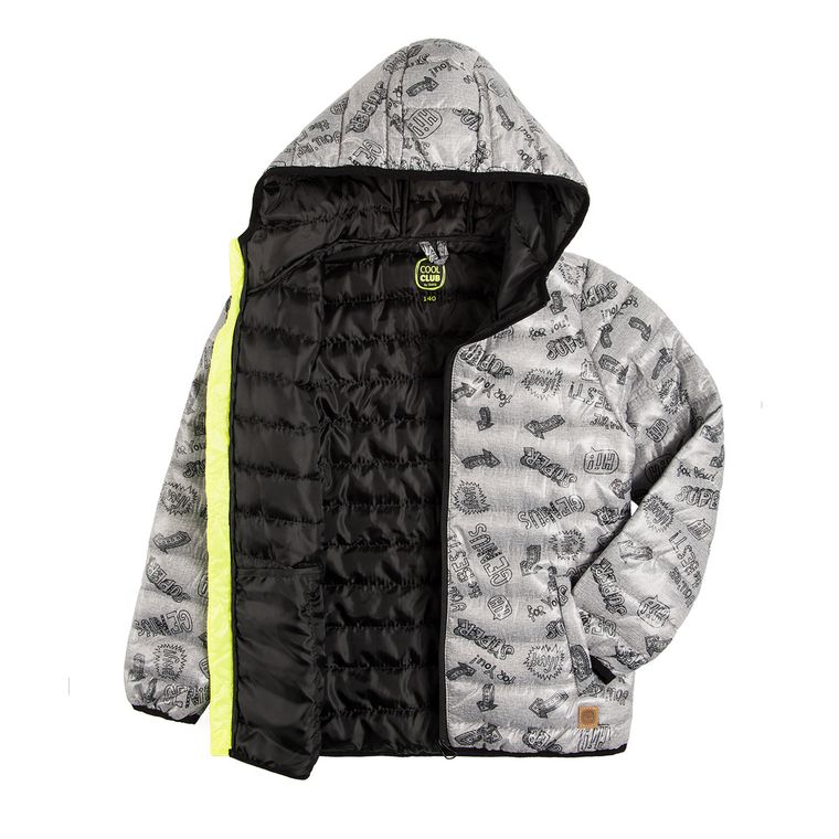 Cool Club, Kurtka jesienna chłopięca, szara, pikowana, napisy