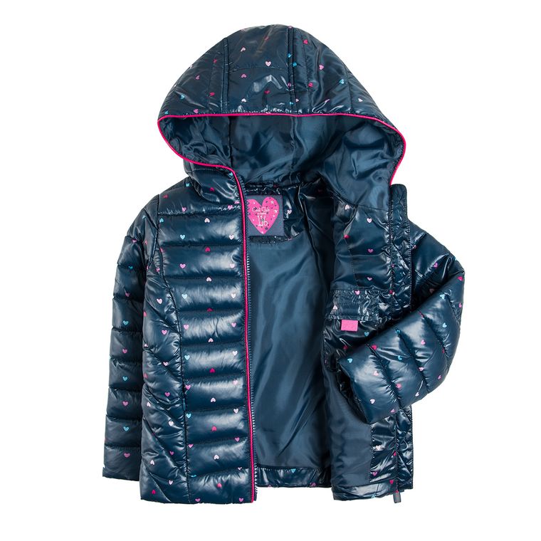 Cool Club, Kurtka jesienna dziewczęca, granatowa, kolorowe serca