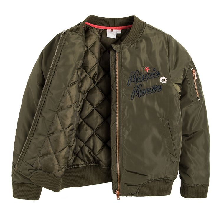 Cool Club, Kurtka jesienna dziewczęca, zielona, bomberka, Myszka Minnie