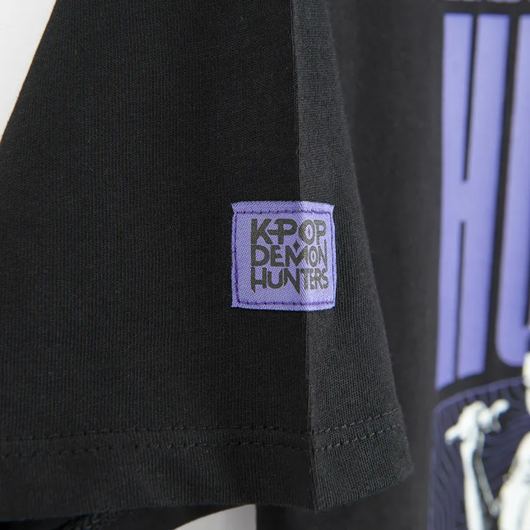 Cool Club, Luźny t-shirt dziewczęcy, czarny, K-Pop Demon Hunters