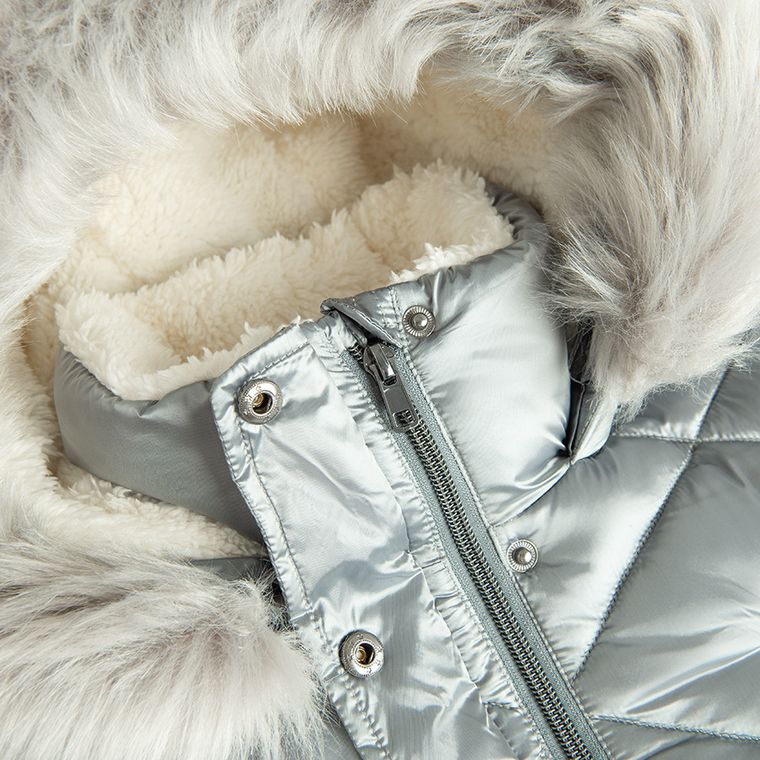 Cool Club, Płaszcz dziewczęcy z kapturem, ocieplany, srebrny
