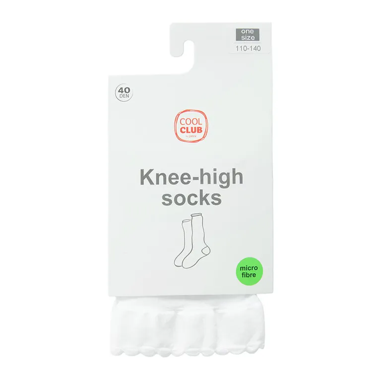 Cool Club, Podkolanówki dziewczęce, białe, mikrofibra, 40 DEN