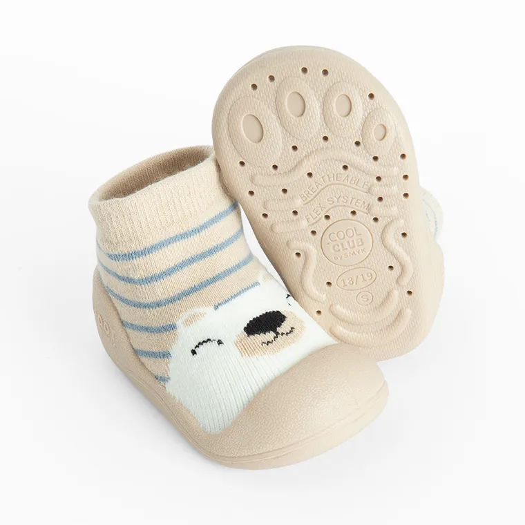 Cool Club, Skarpetobuty niemowlęce, beżowe, podeszwa Barefoot