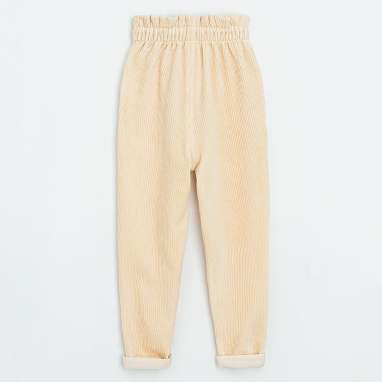 Cool Club, Spodnie materiałowe dziewczęce, paper bag, sztruksowe, jasnobeżowe