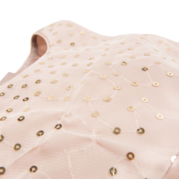 Cool Club, Sukienka dziewczęca bez rękawów, cekiny i róże, złota