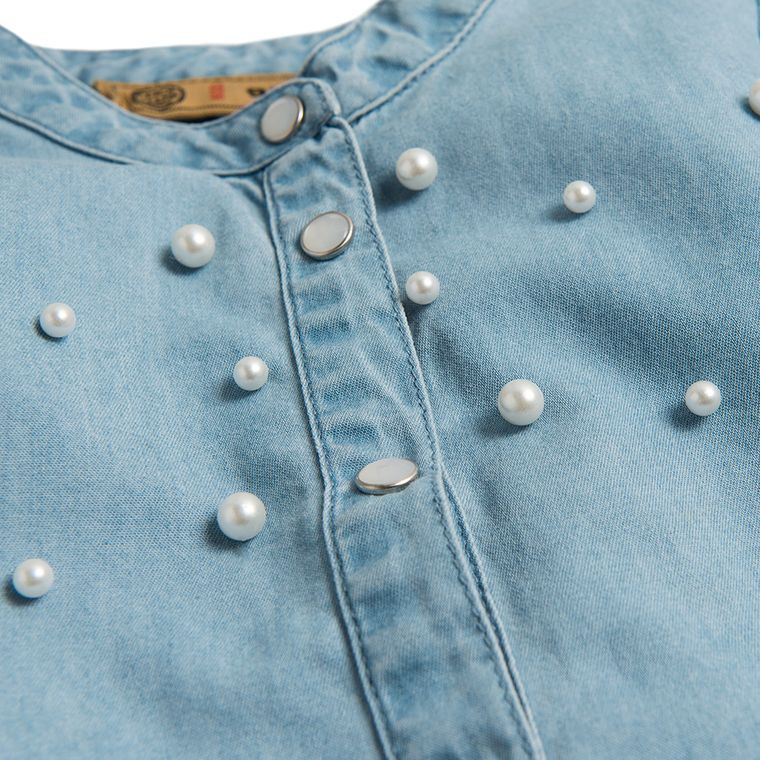 Cool Club, Sukienka dziewczęca jeansowa, perełki