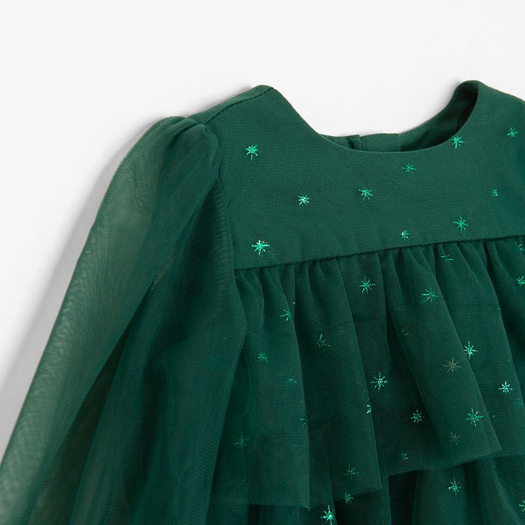Cool Club, Sukienka dziewczęca z długim rękawem, ciemnozielona