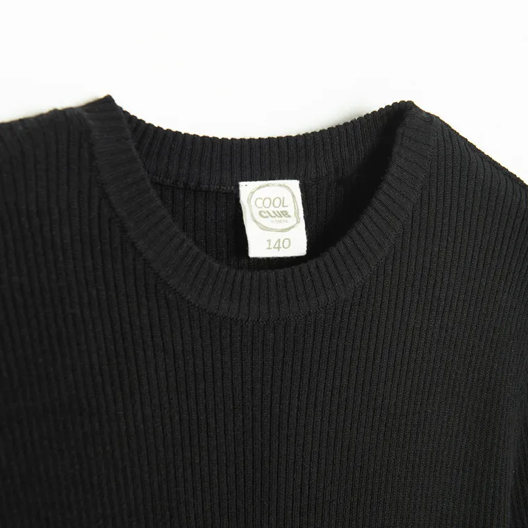 Cool Club, Sukienka dziewczęca z długim rękawem, prążkowana, czarna