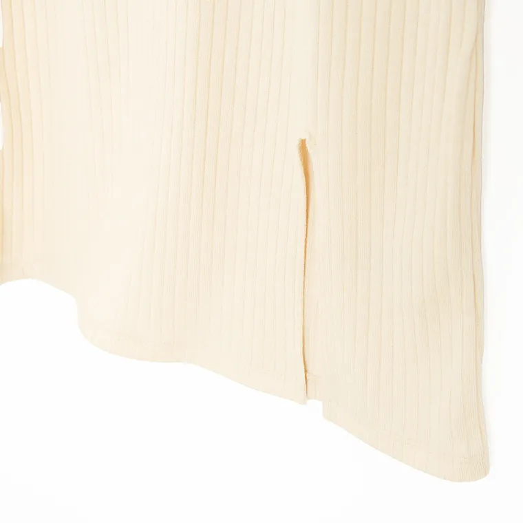 Cool Club, Sukienka dziewczęca z długim rękawem, prążkowana, jasnobeżowa