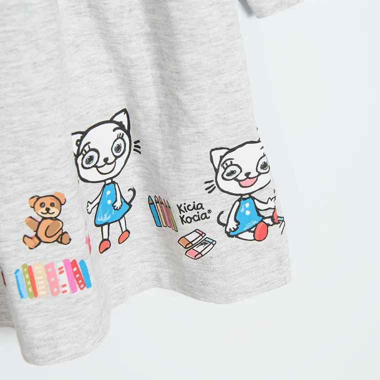 Cool Club, Sukienka dziewczęca z długim rękawem, szara, Kicia Kocia