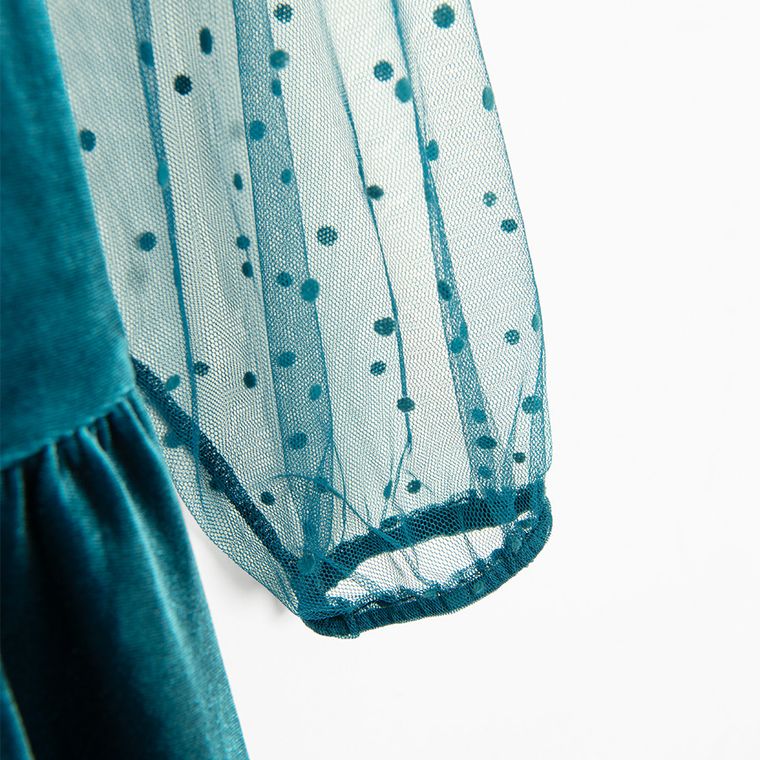 Cool Club, Sukienka dziewczęca z długim rękawem, welurowa, turkusowa