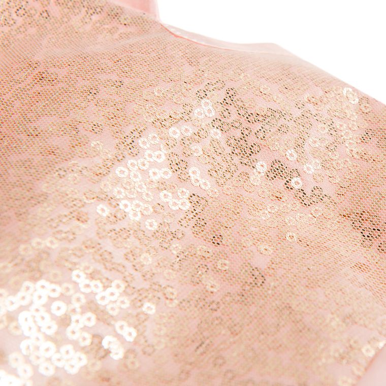 Cool Club, Sukienka dziewczęca z krótkim rękawem, jasny róż, cekiny, złoty wzorek