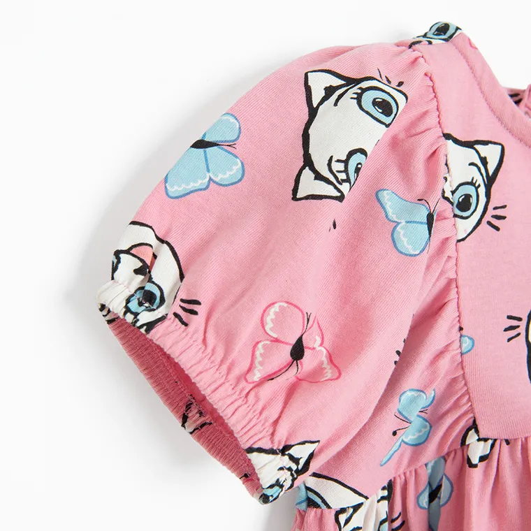 Cool Club, Sukienka dziewczęca z krótkim rękawem, różowa, Kicia Kocia