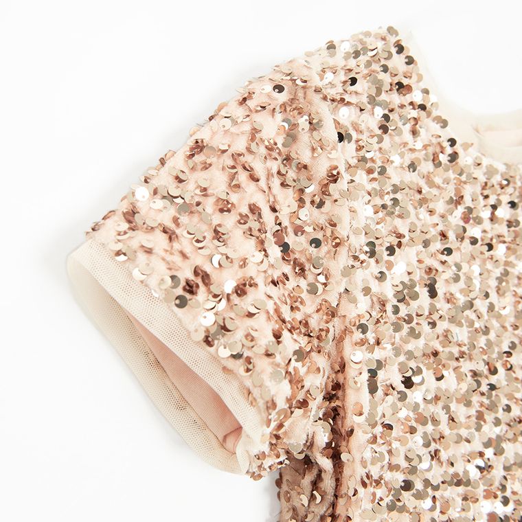 Cool Club, Sukienka dziewczęca z krótkim rękawem, welurowa, złota