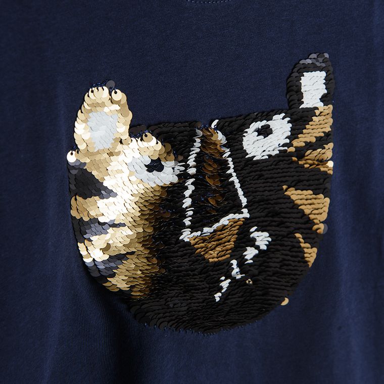 Cool Club, T-shirt chłopięcy, granatowy, dwustronne cekiny